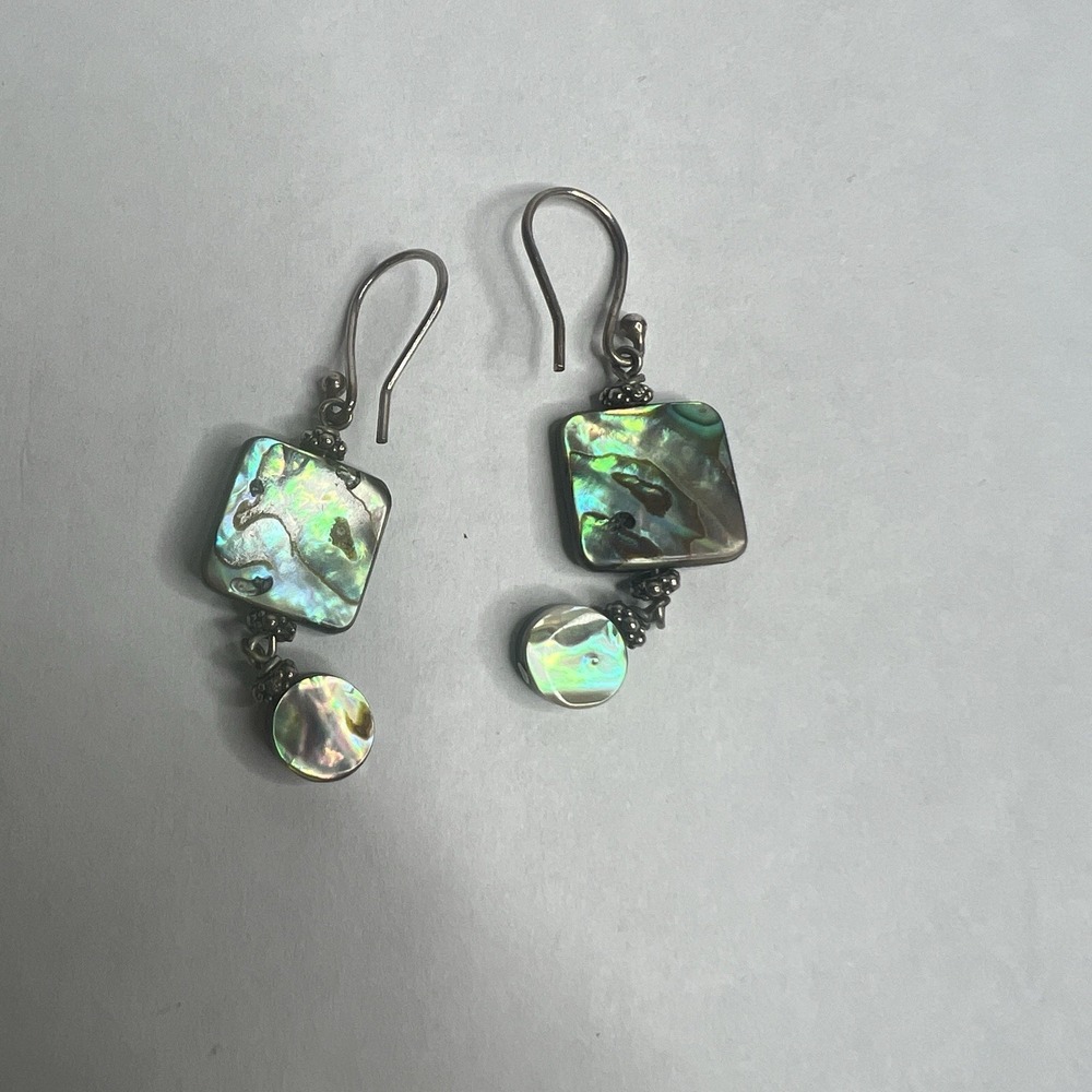 Vintage Sterling Silver Abalone‎ Shell 925 Dangle Earrings
